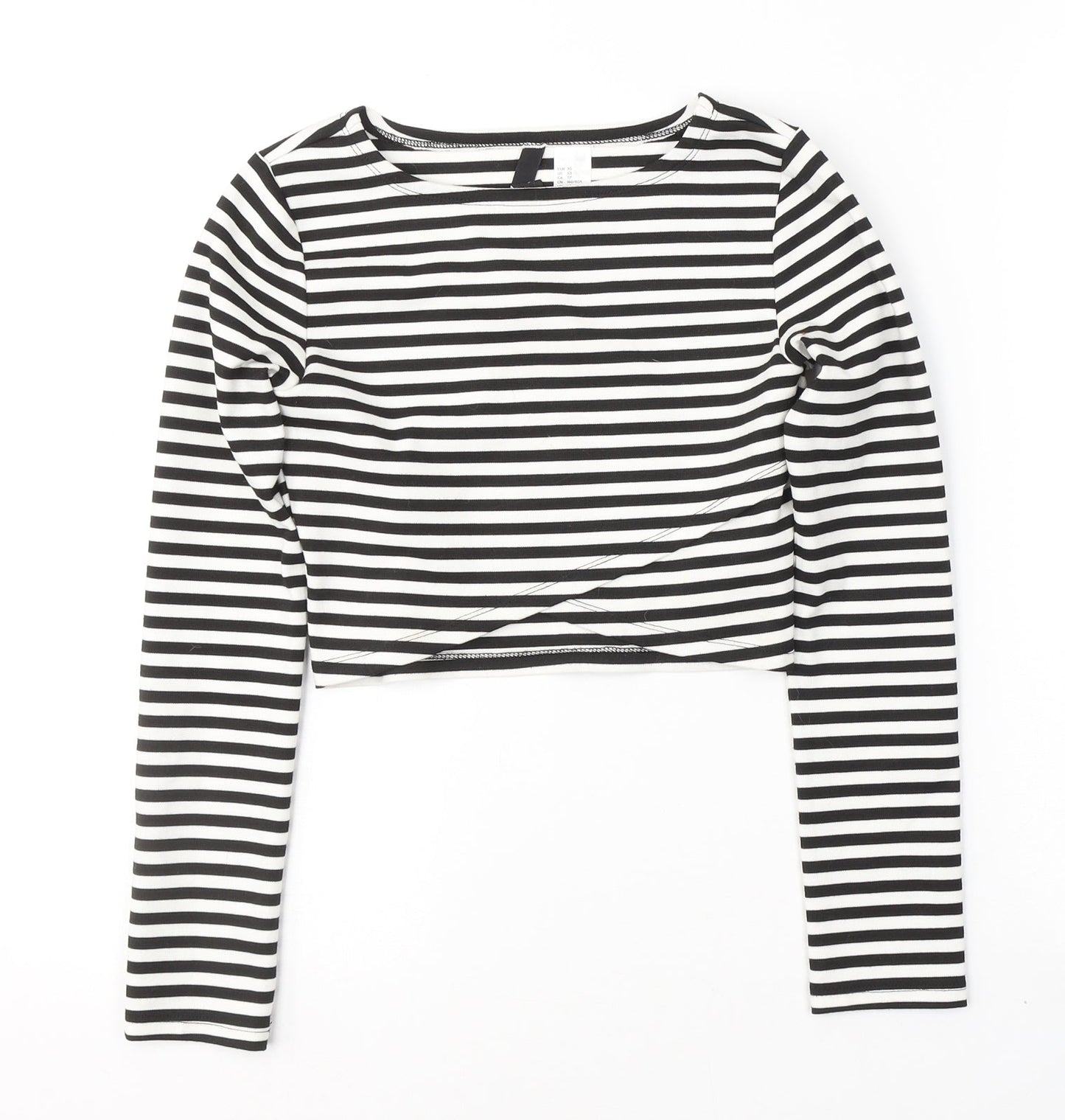 Divided by H&M Womens Black Striped Cotton Cropped Blouse Size XS Round Neck