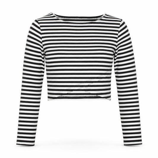 Divided by H&M Womens Black Striped Cotton Cropped Blouse Size XS Round Neck