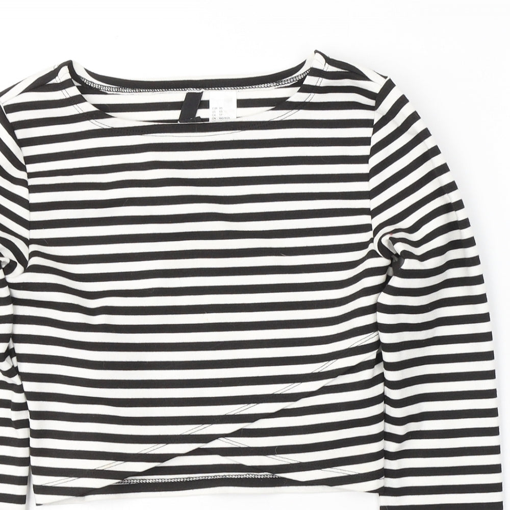 Divided by H&M Womens Black Striped Cotton Cropped Blouse Size XS Round Neck