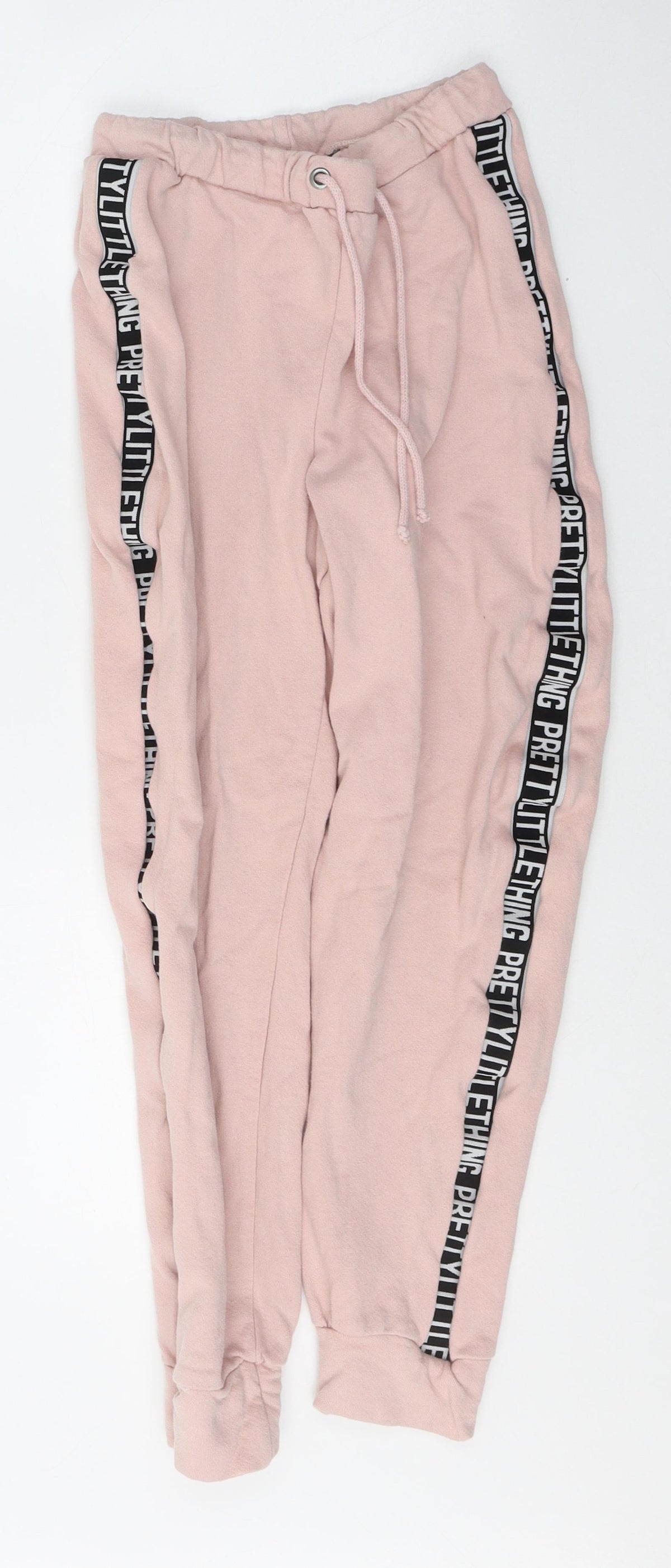 PRETTYLITTLETHING Womens Pink  Cotton Sweatpants Trousers Size 8 L23 in Regular Tie