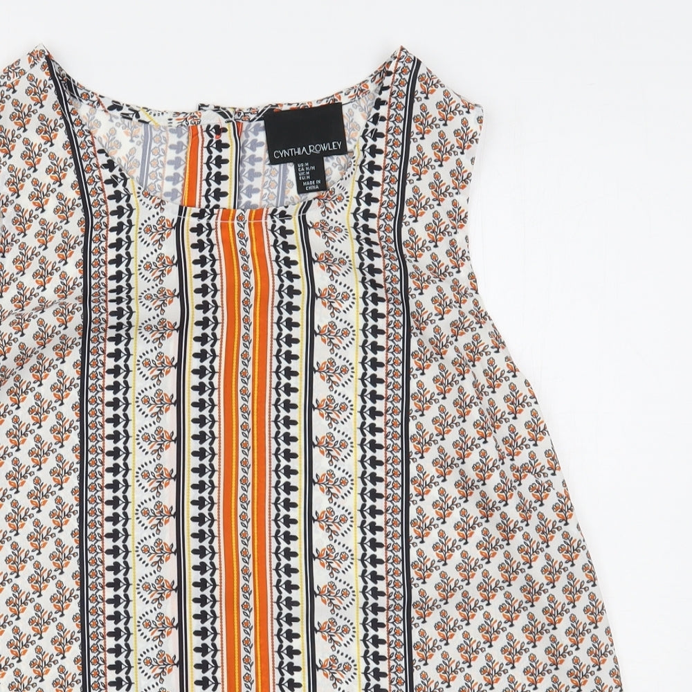 Cynthia Rowley Womens Multicoloured Floral Polyester Basic Blouse Size M Round Neck