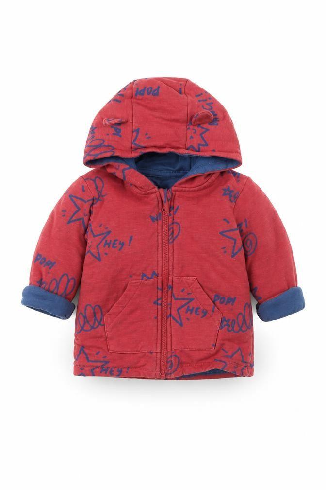 Marks & Spencer` Boys Red Geometric Cotton Full Zip Jumper Size 3-6 Months  Zip