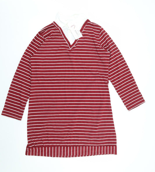 Tofisa Womens Red Striped Viscose Shirt Dress  Size 16  Collared Pullover