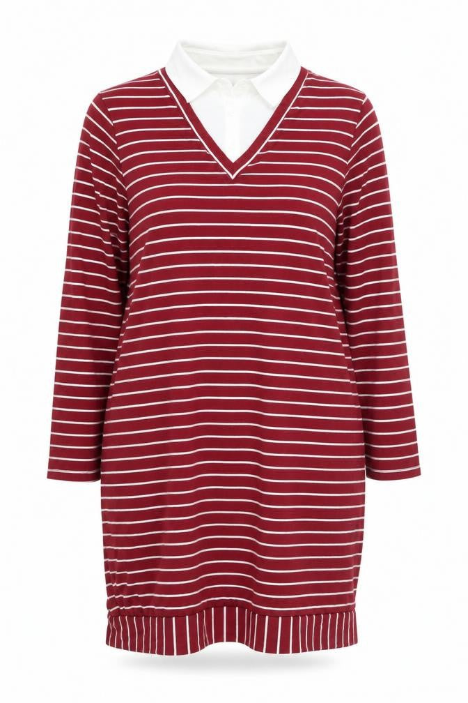 Tofisa Womens Red Striped Viscose Shirt Dress  Size 16  Collared Pullover