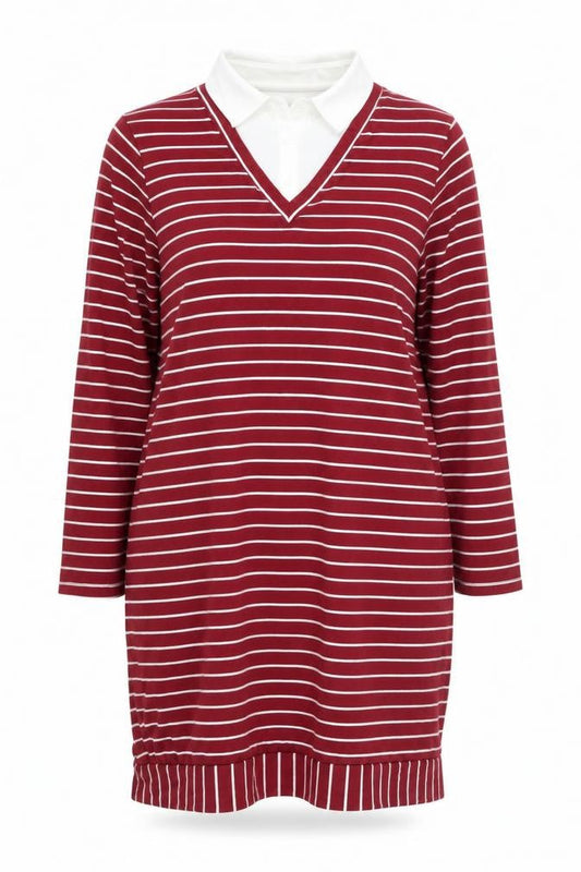 Tofisa Womens Red Striped Viscose Shirt Dress  Size 16  Collared Pullover