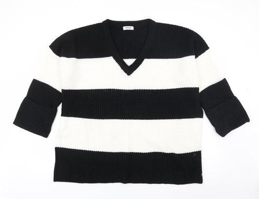 Simply Be Womens Multicoloured V-Neck Striped Acrylic Pullover Jumper Size L
