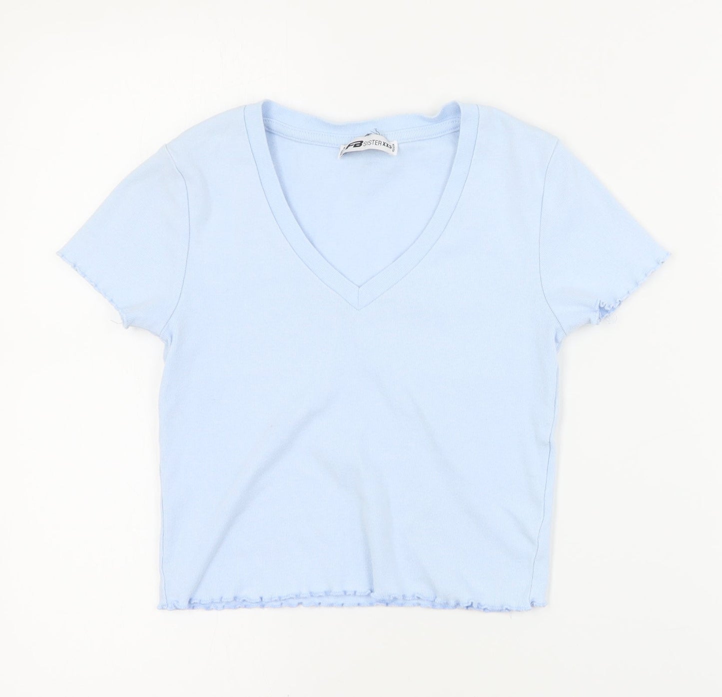 FB Sister Womens Blue  Cotton Cropped T-Shirt Size 2XS V-Neck
