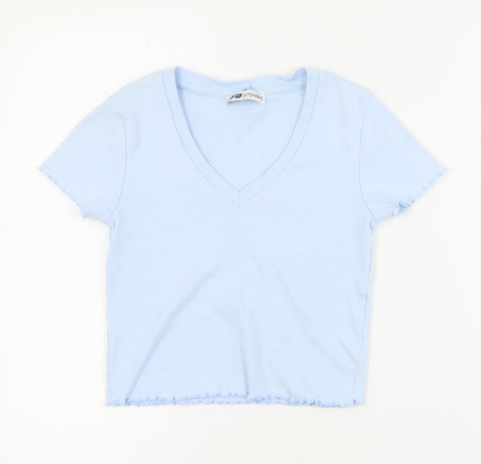 FB Sister Womens Blue  Cotton Cropped T-Shirt Size 2XS V-Neck