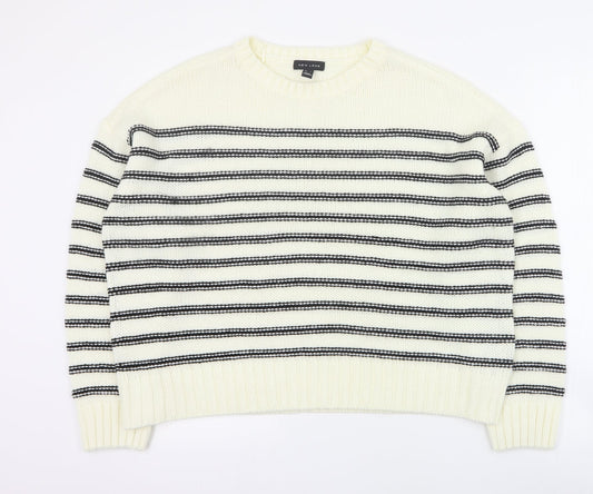 New Look Womens Ivory Round Neck Striped Acrylic Pullover Jumper Size L   - Cropped