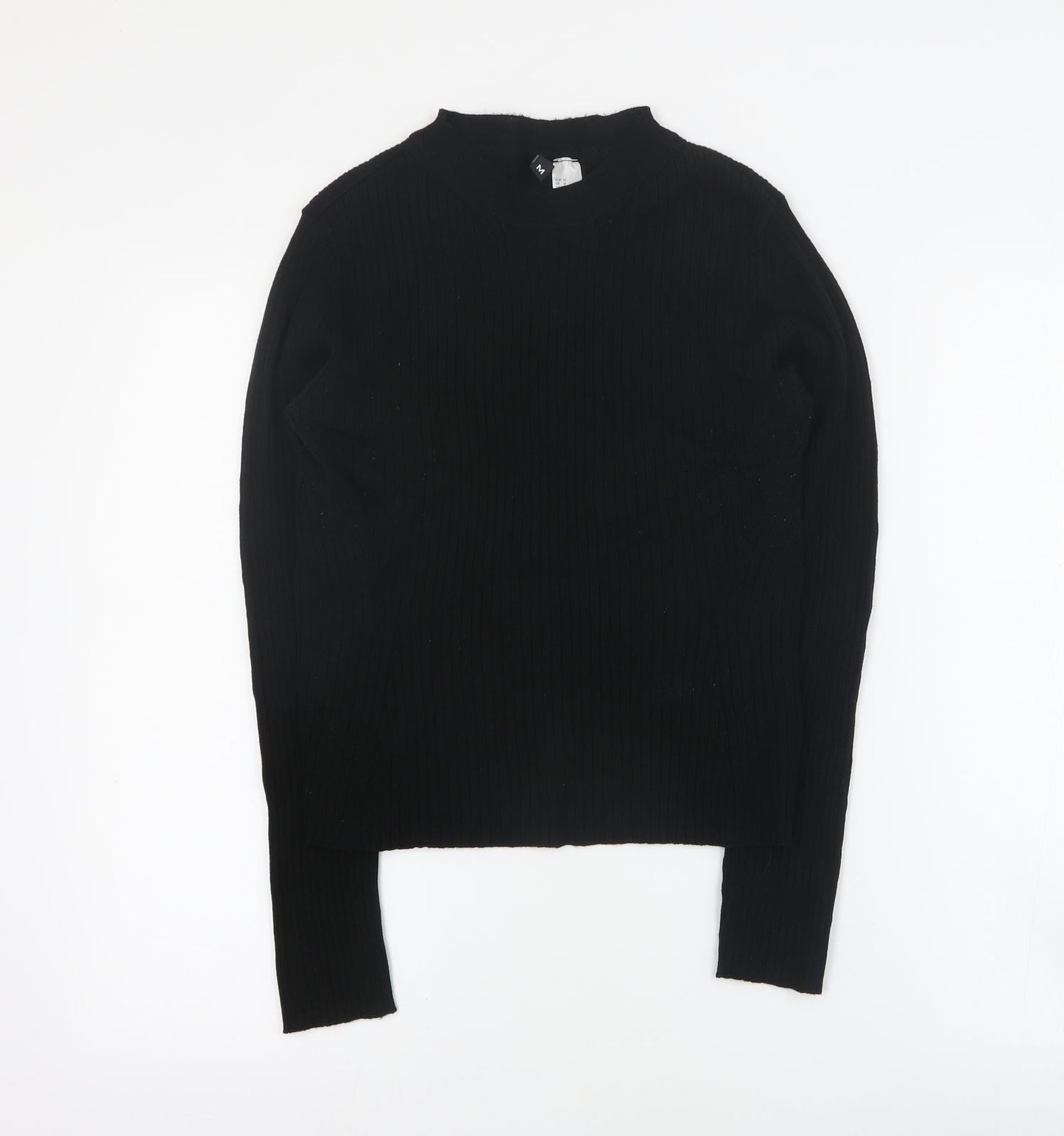 H&M Womens Black  Viscose Cropped T-Shirt Size M Round Neck - Ribbed
