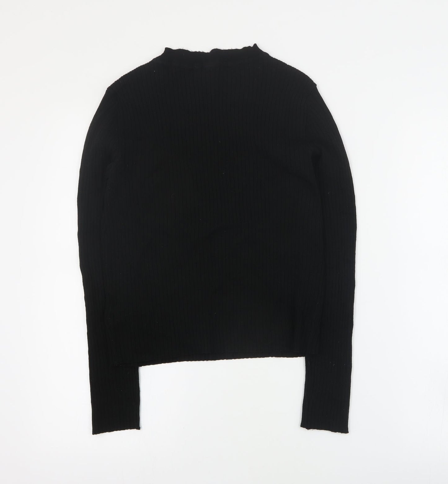 H&M Womens Black  Viscose Cropped T-Shirt Size M Round Neck - Ribbed