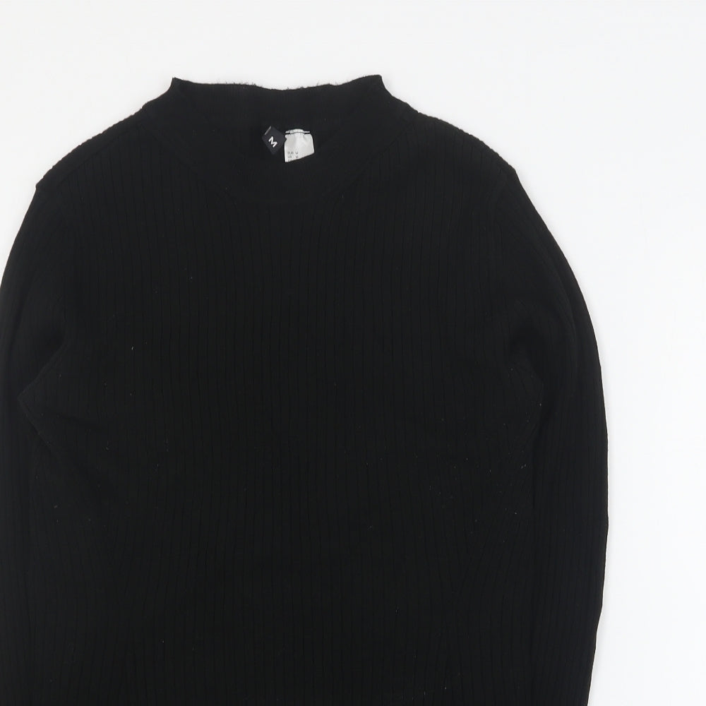 H&M Womens Black  Viscose Cropped T-Shirt Size M Round Neck - Ribbed