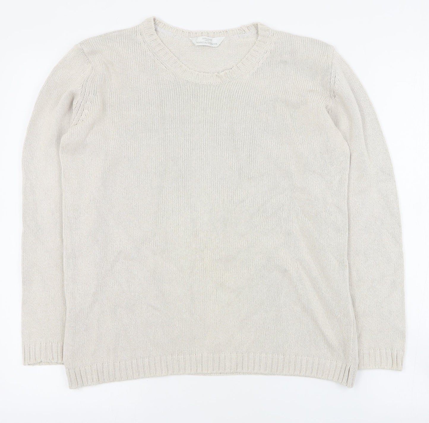 Marks and Spencer Womens Beige Round Neck  Cotton Pullover Jumper Size 10
