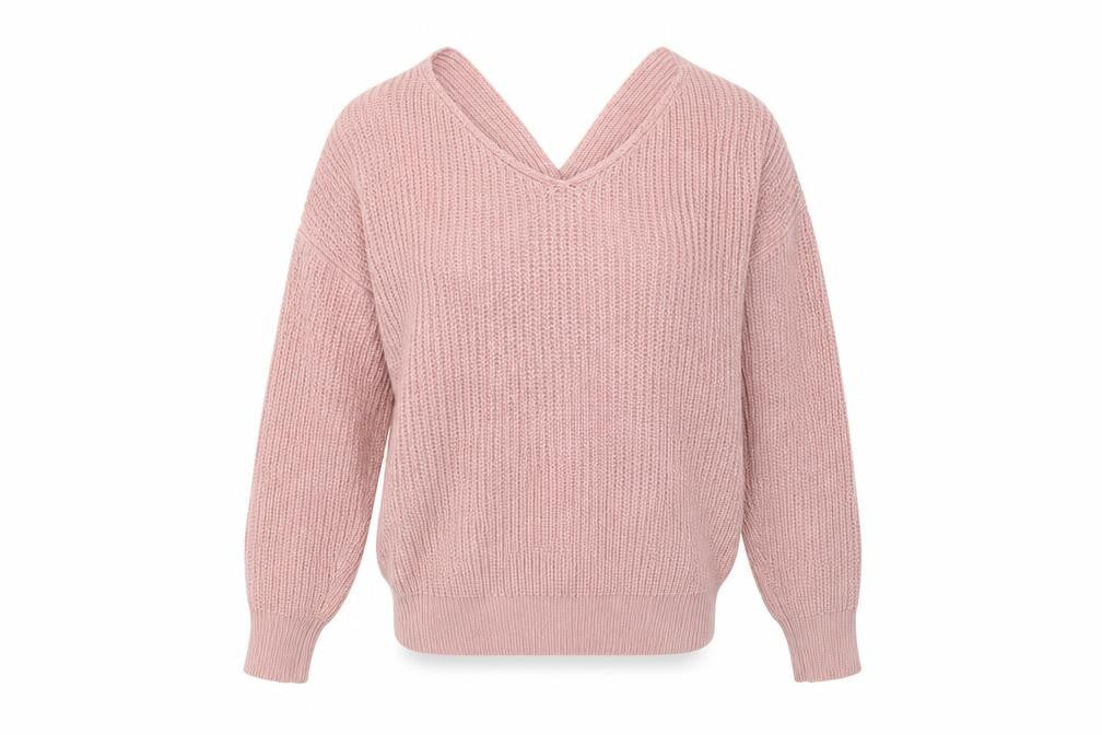 Preworn Womens Pink V-Neck  Wool Pullover Jumper One Size   - Knot back