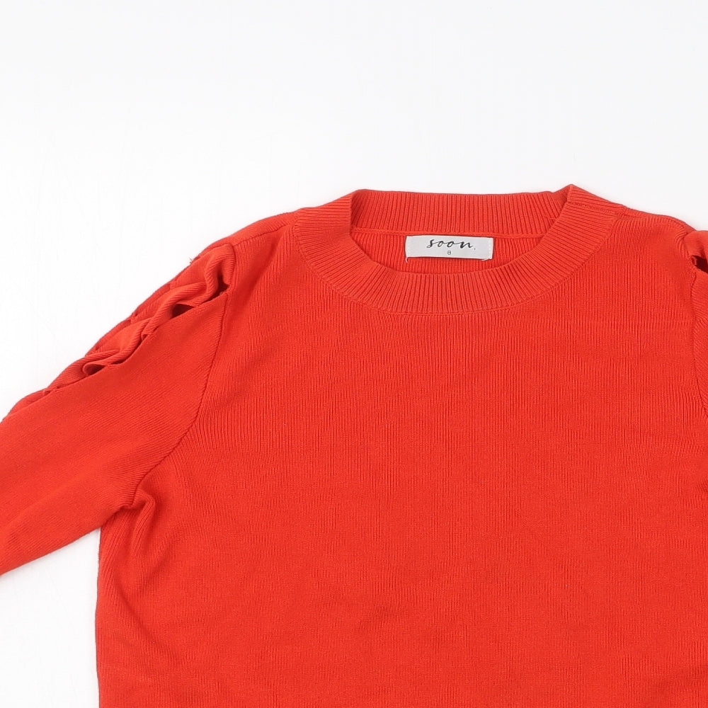Soon Womens Red Crew Neck  Viscose Pullover Jumper Size 8
