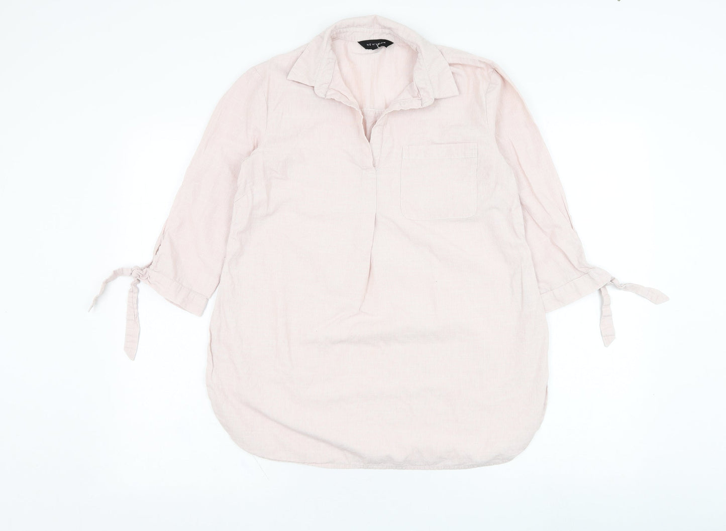 New Look Womens Pink  Cotton Basic Blouse Size 8 V-Neck