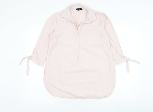 New Look Womens Pink  Cotton Basic Blouse Size 8 V-Neck