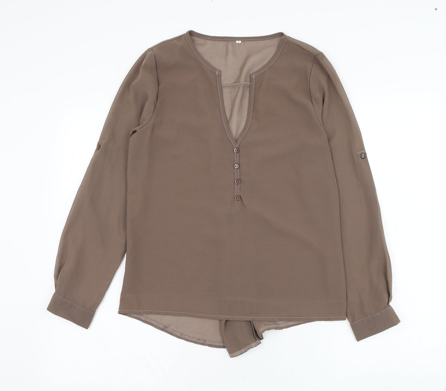 Preworn Womens Brown  Polyester Basic Blouse Size S V-Neck