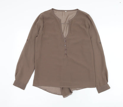Preworn Womens Brown  Polyester Basic Blouse Size S V-Neck