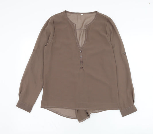 Preworn Womens Brown  Polyester Basic Blouse Size S V-Neck