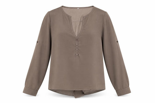 Preworn Womens Brown  Polyester Basic Blouse Size S V-Neck