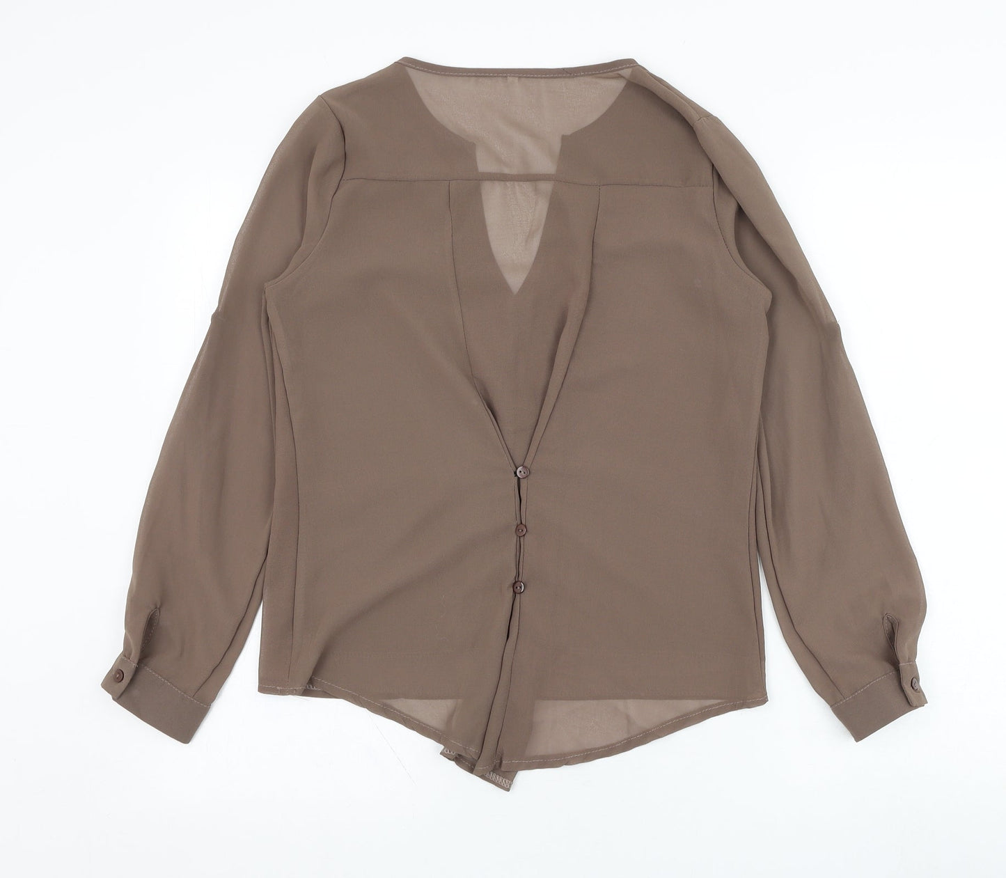 Preworn Womens Brown  Polyester Basic Blouse Size S V-Neck