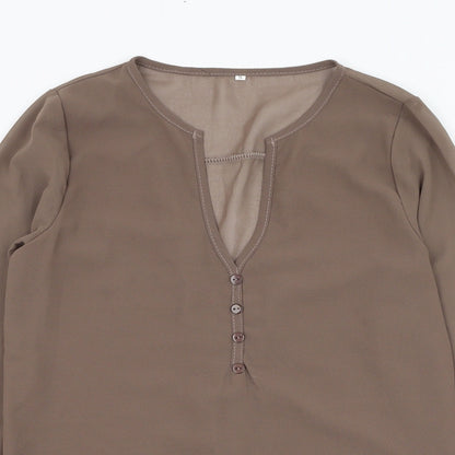 Preworn Womens Brown  Polyester Basic Blouse Size S V-Neck