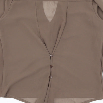 Preworn Womens Brown  Polyester Basic Blouse Size S V-Neck