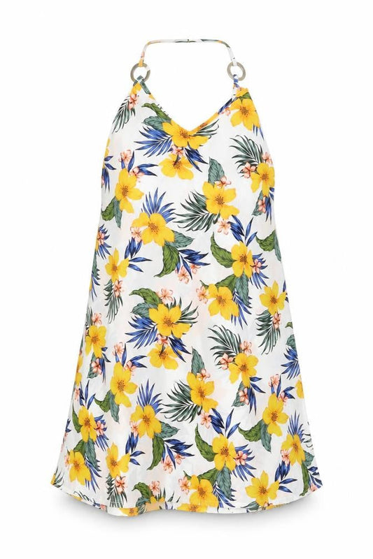 New Look Womens White Floral Polyester Tank Dress  Size S  Round Neck Pullover