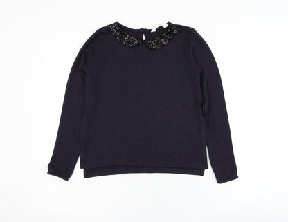 Preloved H&M Girls Blue Collared  Polyester Pullover Jumper Size 9-10 Years  Pullover - Front