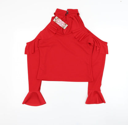 Preloved Boohoo Womens Red  Polyester Basic Blouse Size 12 Mock Neck - Back