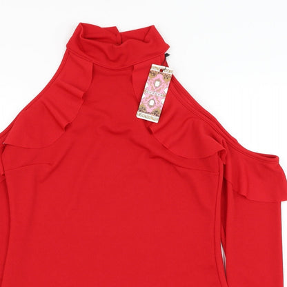 Preloved Boohoo Womens Red  Polyester Basic Blouse Size 12 Mock Neck - Detail
