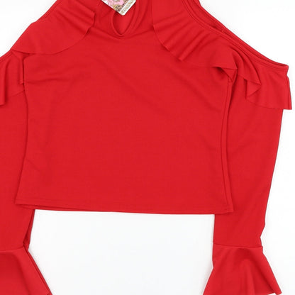 Preloved Boohoo Womens Red  Polyester Basic Blouse Size 12 Mock Neck - Label