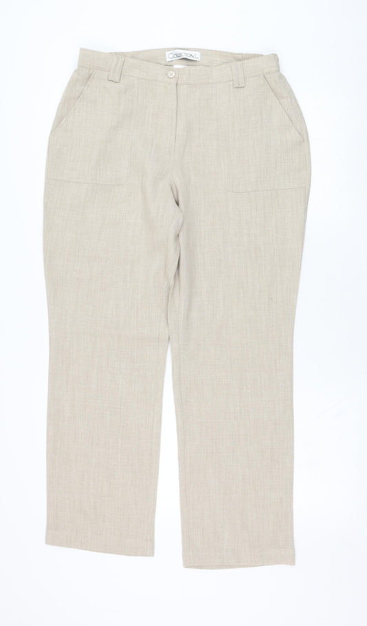 Collection Womens Beige  Polyester Trousers  Size 14 L28 in Regular Zip