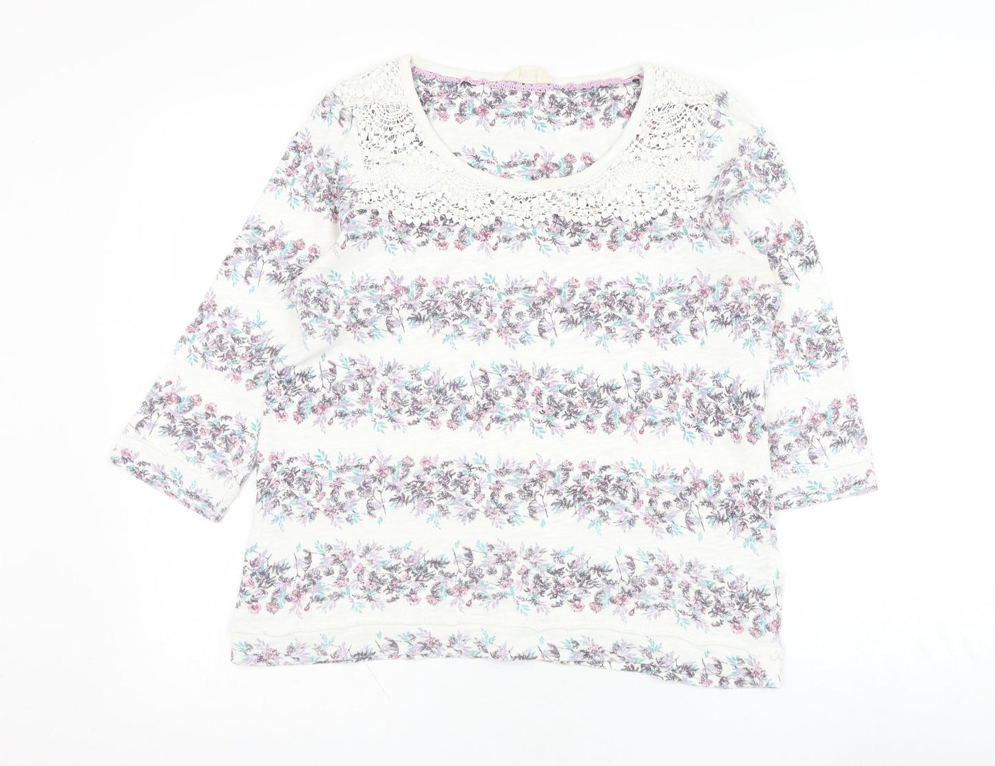 Marks and Spencer Womens White Round Neck Floral Cotton Pullover Jumper Size 10