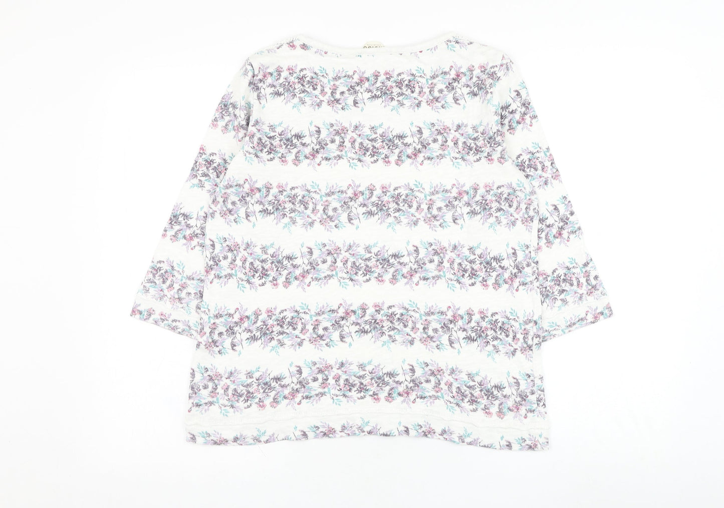 Marks and Spencer Womens White Round Neck Floral Cotton Pullover Jumper Size 10