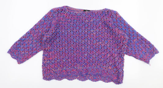 M&Co Womens Multicoloured Boat Neck  Acrylic Pullover Jumper Size S