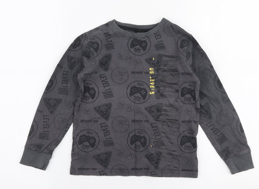 NEXT Boys Grey  100% Cotton Jersey T-Shirt Size 6 Years Round Neck Pullover - Gaming