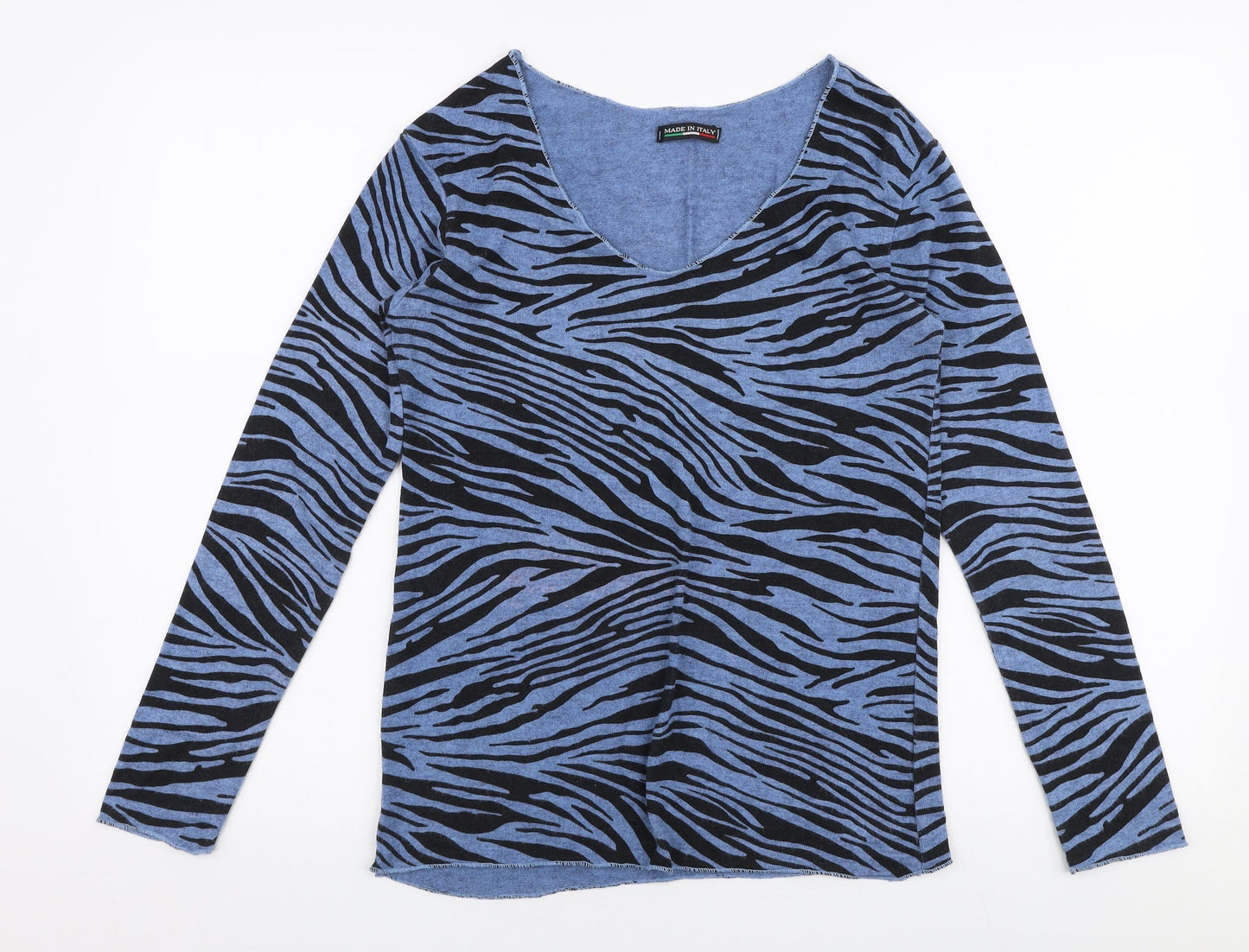 Preworn Womens Blue V-Neck Animal Print Viscose Pullover Jumper Size S