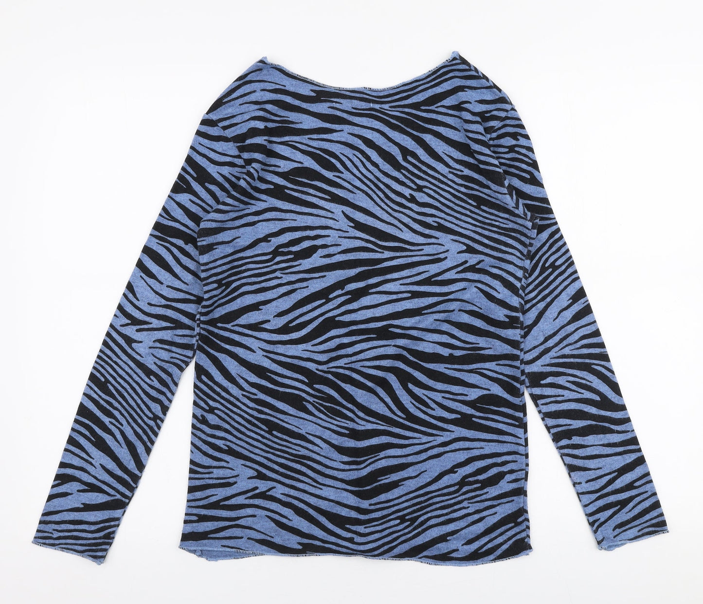 Preworn Womens Blue V-Neck Animal Print Viscose Pullover Jumper Size S