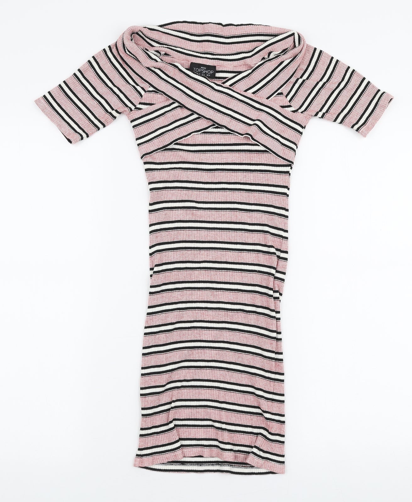 Topshop Womens Multicoloured Striped Viscose Bodycon  Size 8  Off the Shoulder Pullover