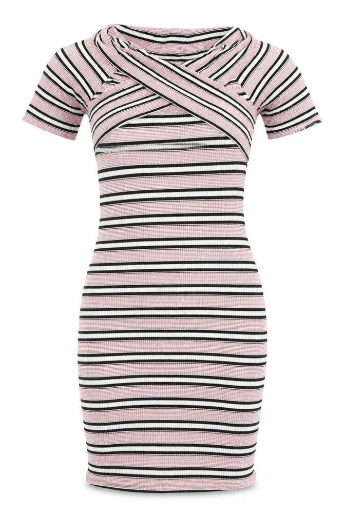 Topshop Womens Multicoloured Striped Viscose Bodycon  Size 8  Off the Shoulder Pullover