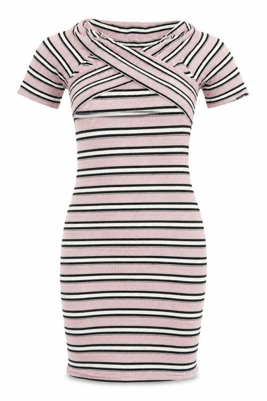 Topshop Womens Multicoloured Striped Viscose Bodycon  Size 8  Off the Shoulder Pullover