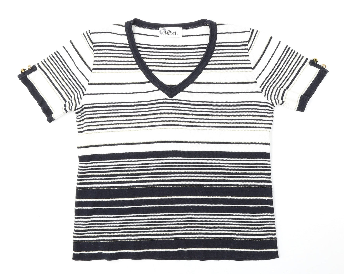 Afibel Womens Multicoloured V-Neck Striped Acrylic Pullover Jumper Size 14