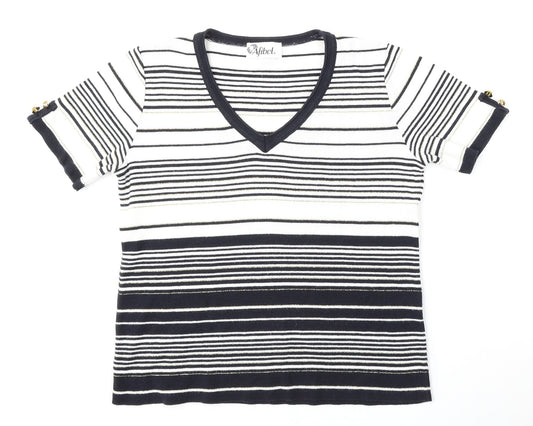 Afibel Womens Multicoloured V-Neck Striped Acrylic Pullover Jumper Size 14