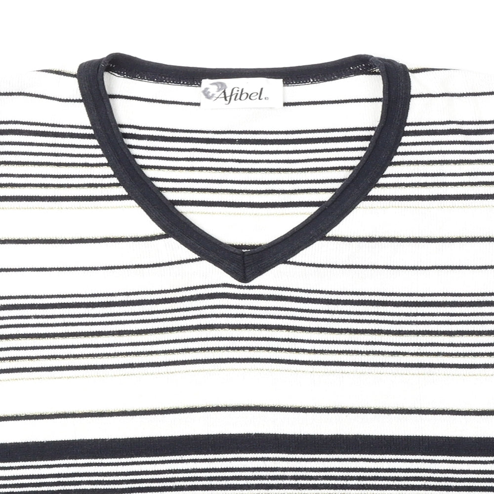 Afibel Womens Multicoloured V-Neck Striped Acrylic Pullover Jumper Size 14