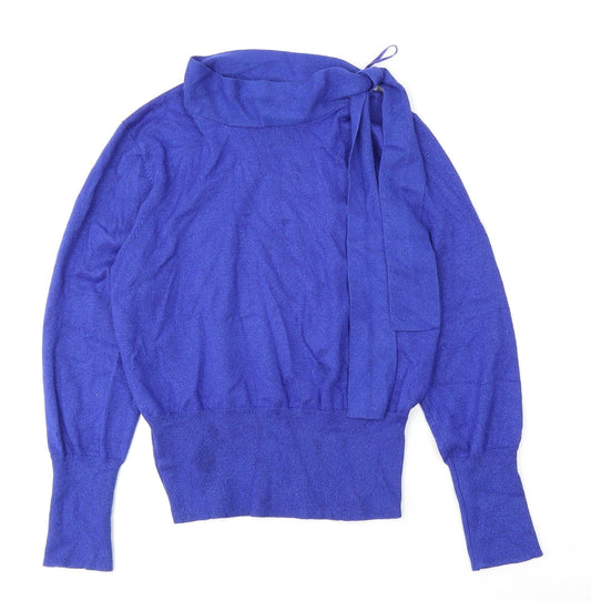 Marks and Spencer Womens Blue Mock Neck  Viscose Pullover Jumper Size 12