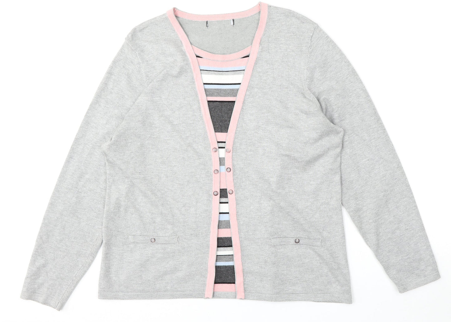 Preworn Womens Multicoloured Round Neck Striped Viscose Pullover Jumper Size M   - Built in t shirt