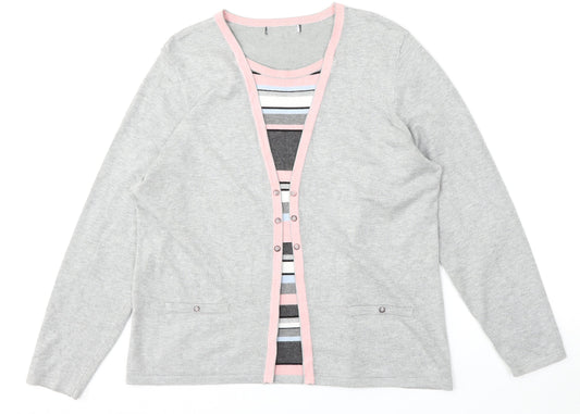 Preworn Womens Multicoloured Round Neck Striped Viscose Pullover Jumper Size M   - Built in t shirt