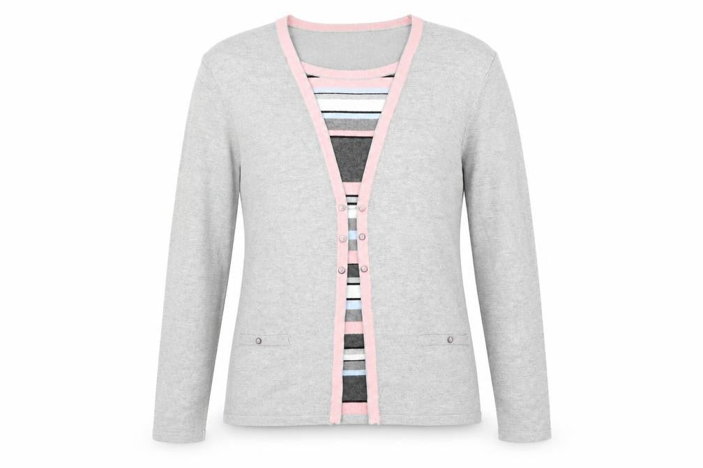 Preworn Womens Multicoloured Round Neck Striped Viscose Pullover Jumper Size M   - Built in t shirt